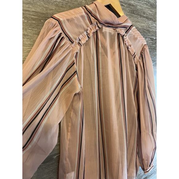 Anthropologie Hemant Nandita Sz Small Silk Blouse Top Tie Preppy Stripped Paris - Picture 10 of 13